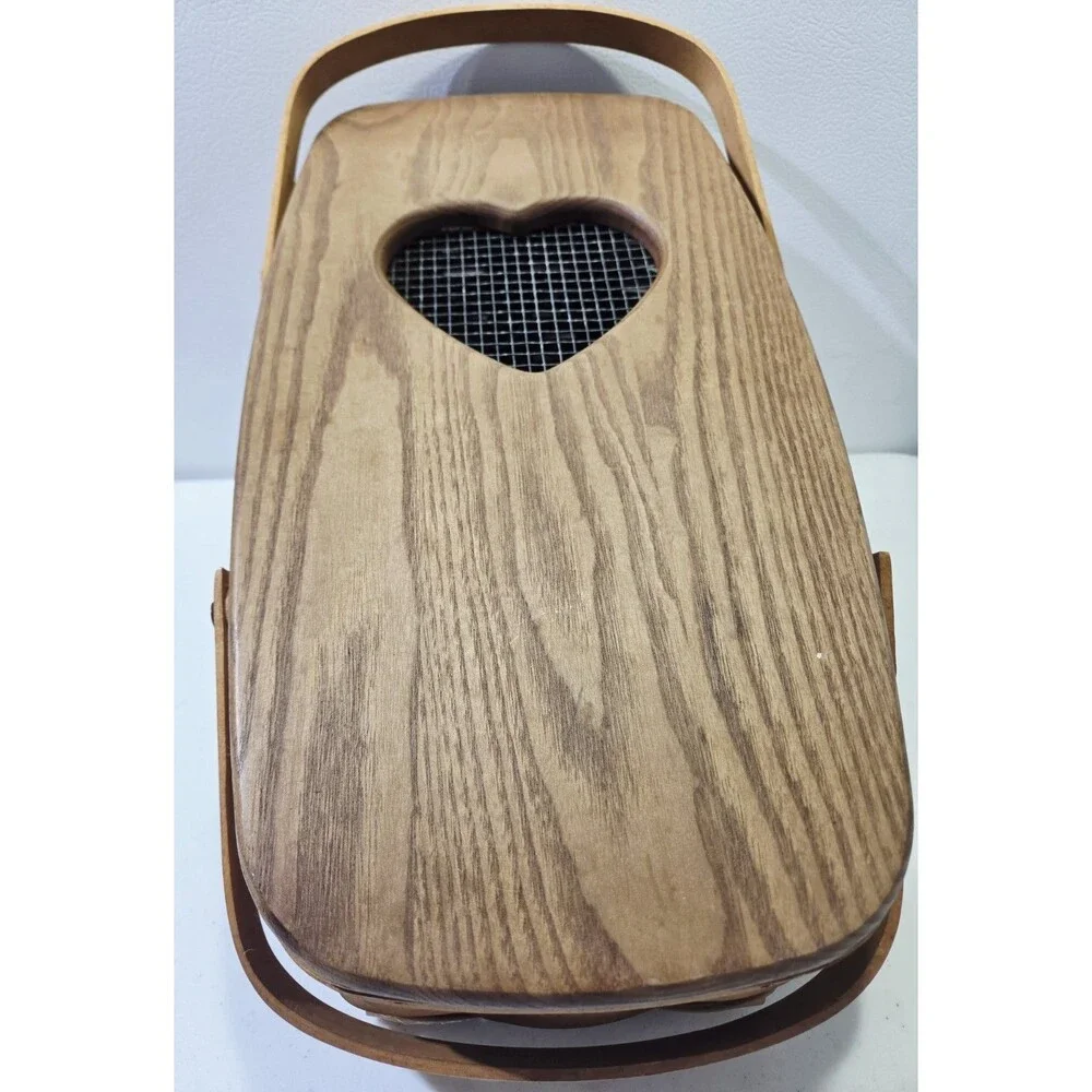 Longaberger 1992 Large Vegetable Basket KS Lanam Wooden Heart Cutout Lid